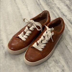 Frye Ivy Low Lace Leather Sneakers in Cognac Tan Brown sz 6.5